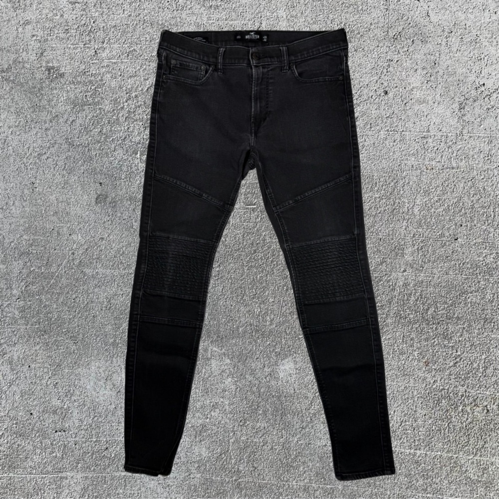 Men’s Hollister Black Ribbed Knee Super Skinny Jeans Size 33x32